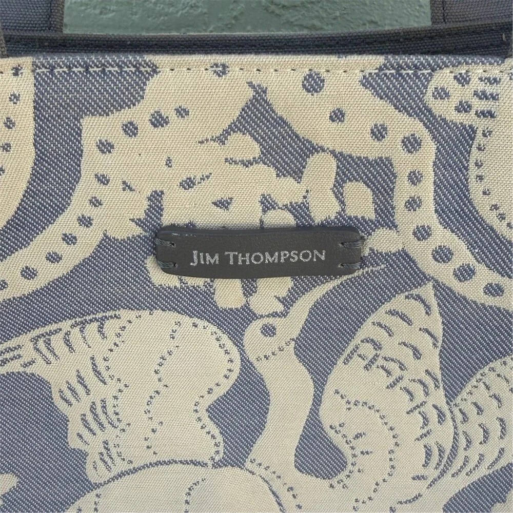 Jim Thompson Tote Bag Womens Large Gray & Cream Elephant Print Shopper